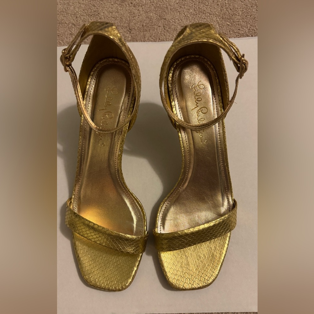Lilly Pulitzer Gold Heels with Textured Strap